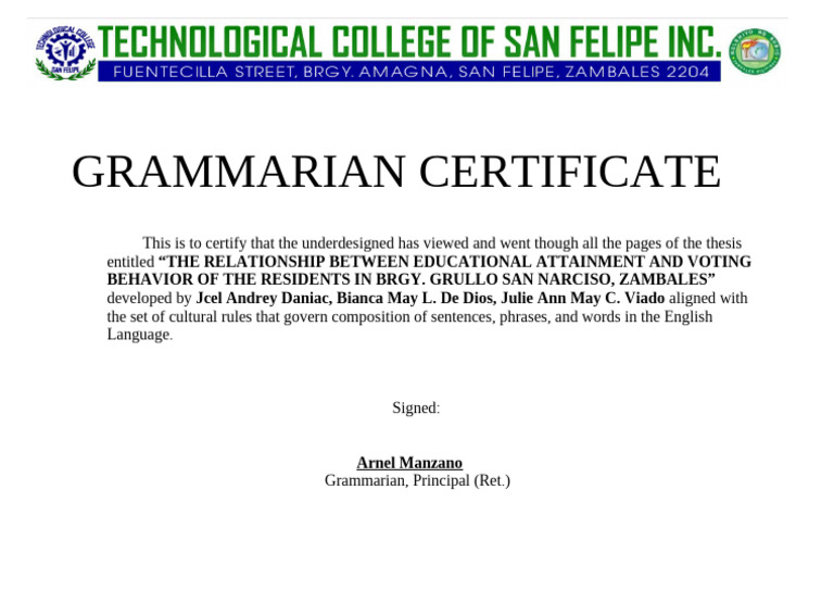 Grammarian Certificate for Thesis Review | PDF