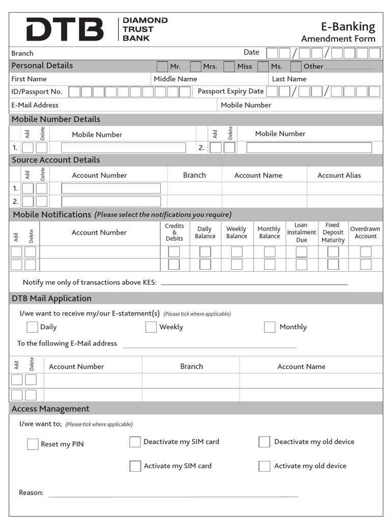 E-Banking Amendment Form Template | PDF | Banks | Banking