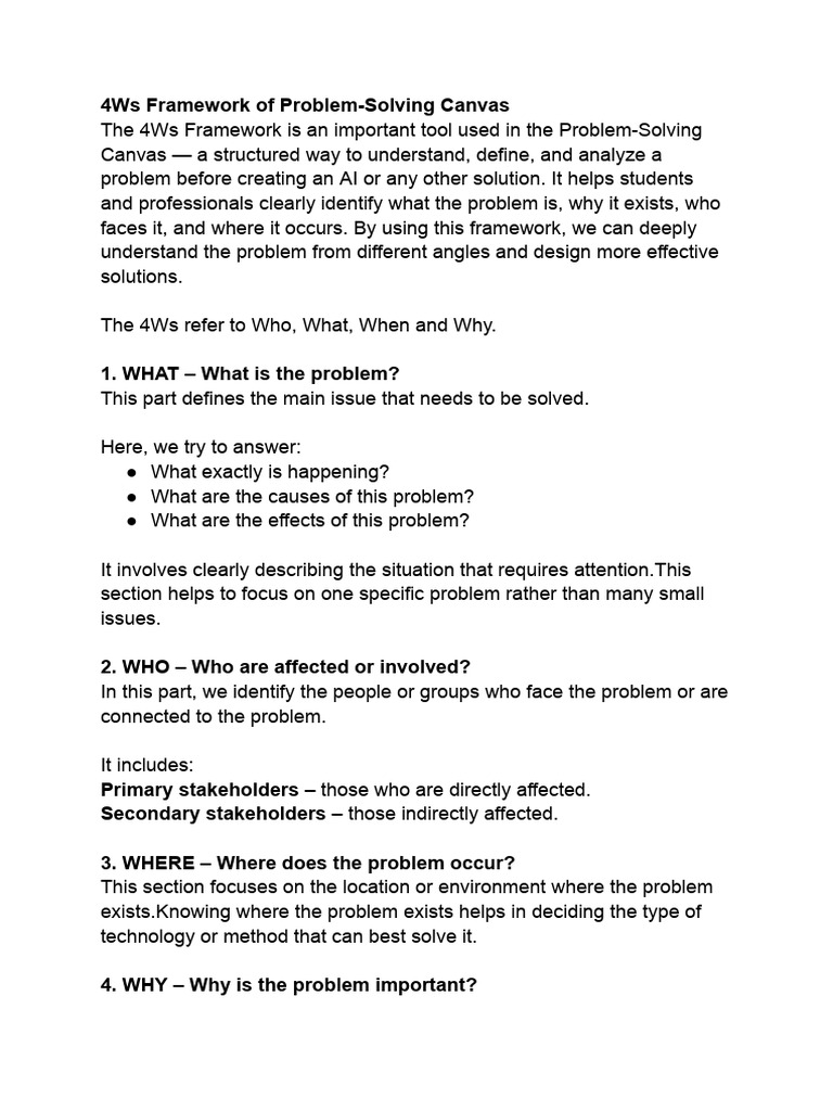 4Ws Problem-Solving Framework Guide | PDF | Artificial Intelligence ...