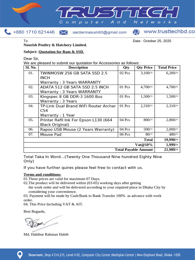 Quotation for SSD and RAM Accessories | PDF