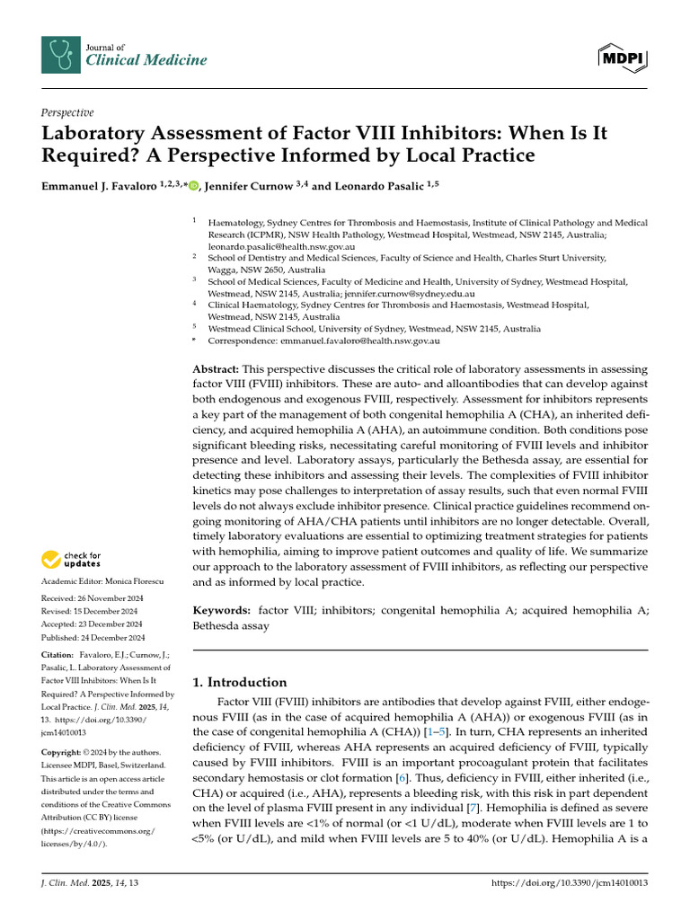 Assessing Factor VIII Inhibitors in Hemophilia | PDF | Coagulation ...