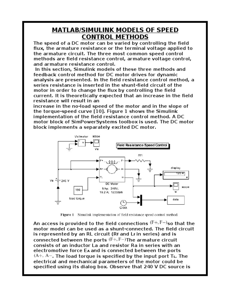 Speed Control of DC Motor PDF Electric Motor Control Theory