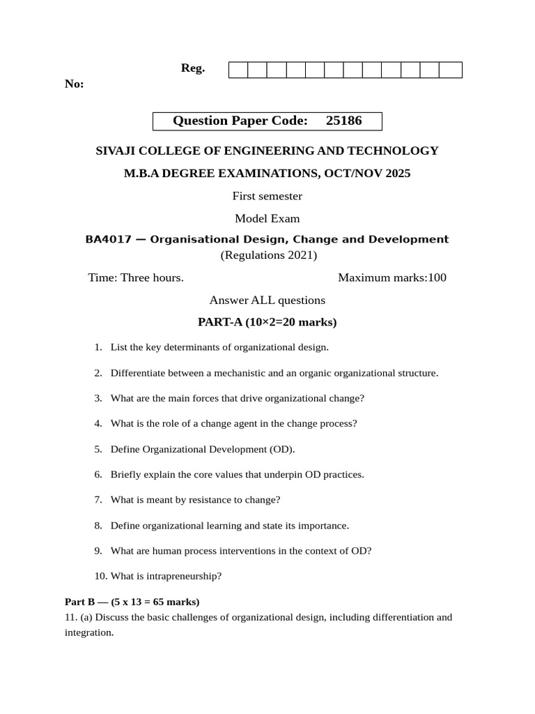 OD Change Management Exam Paper | PDF | Change Management ...