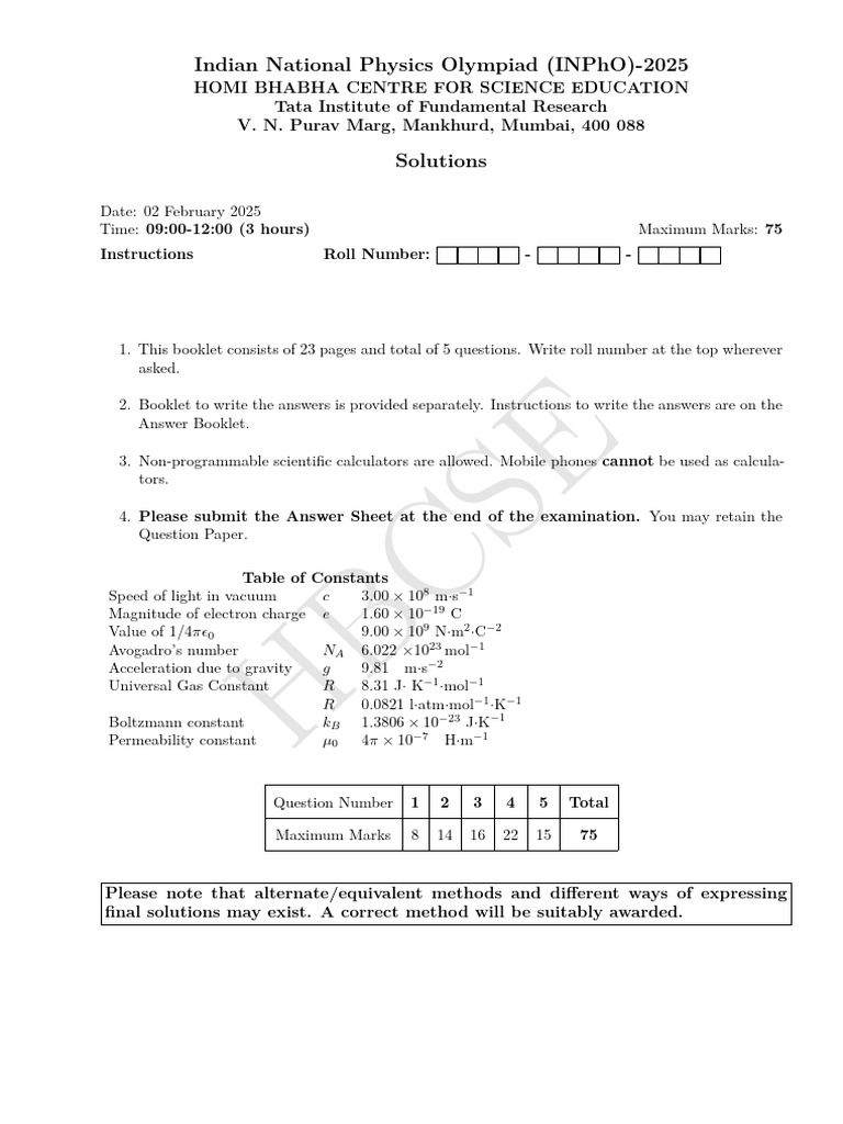 INPhO 2025 Solutions Overview | PDF | Cartesian Coordinate System ...