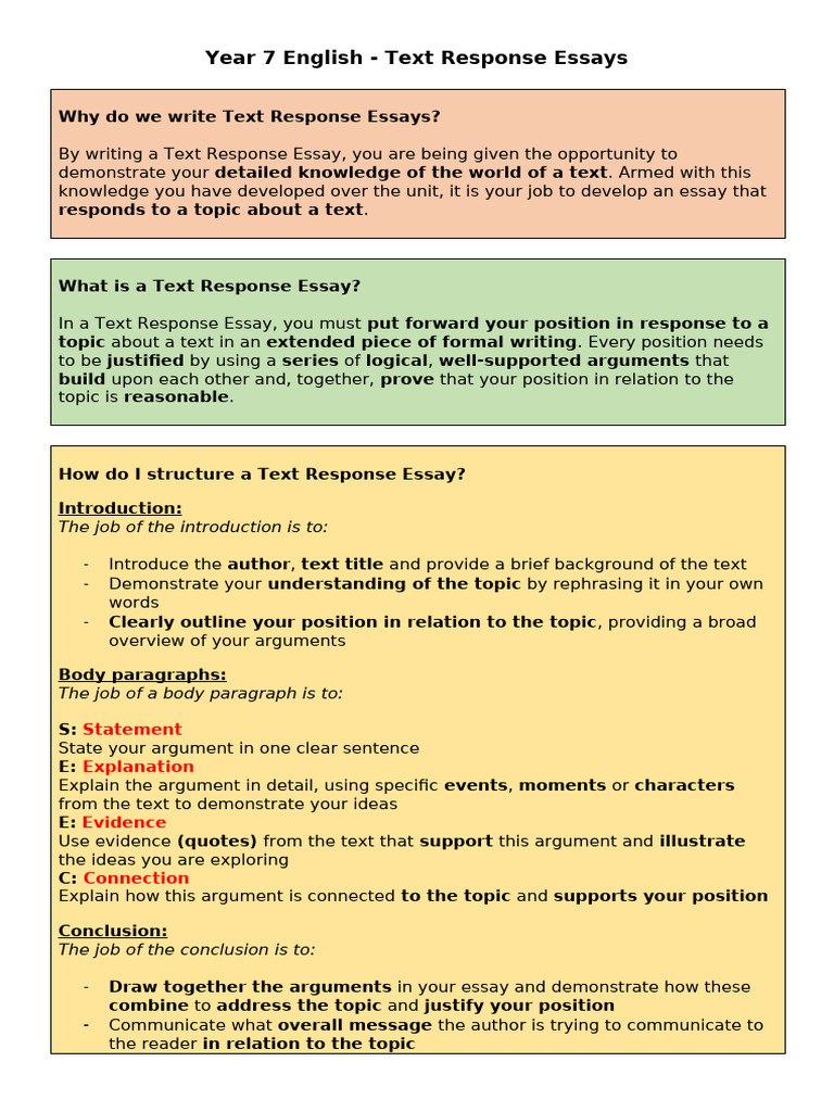 07ENG Writing A Text Response Essay | PDF | Argument | Essays