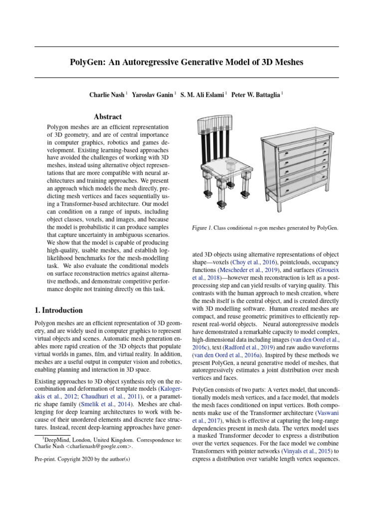 PolyGen: 3D Mesh Generation Model | PDF | Polygon | 3 D Computer Graphics