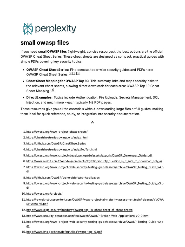 OWASP Cheat Sheet Series Overview | PDF