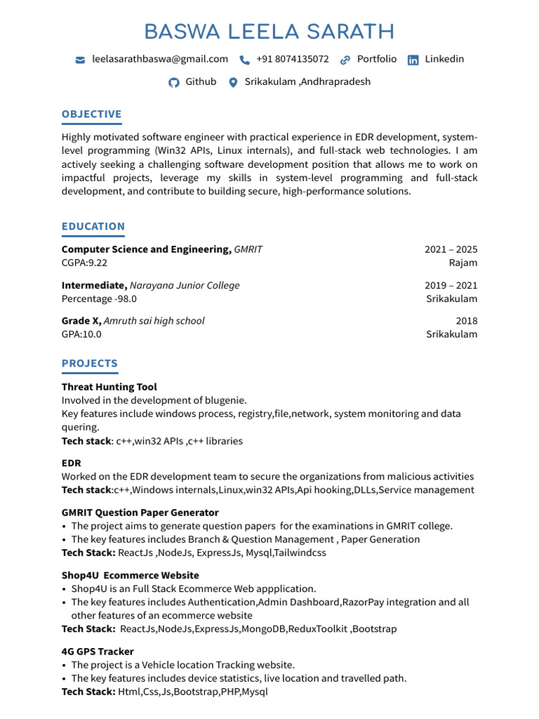 Software Engineer Portfolio: Leela Sarath | PDF | My Sql | Web Development