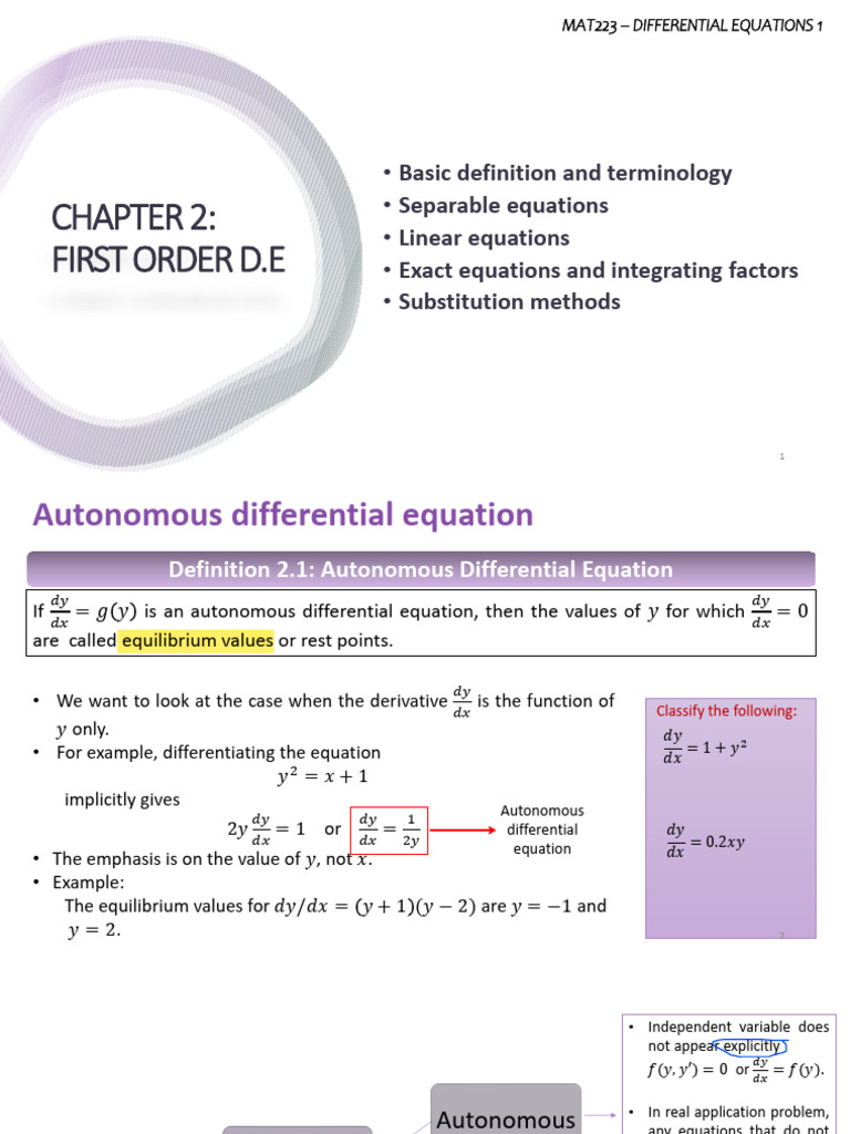 First Order Differential Equations Guide | PDF | Equations ...