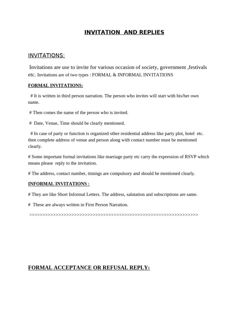 Invitation and Reply Formats Guide | PDF