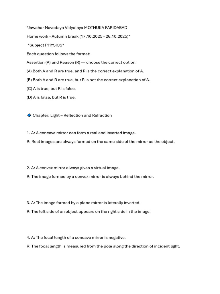 Physics Homework: Light & Vision Concepts | PDF | Light | Applied And ...