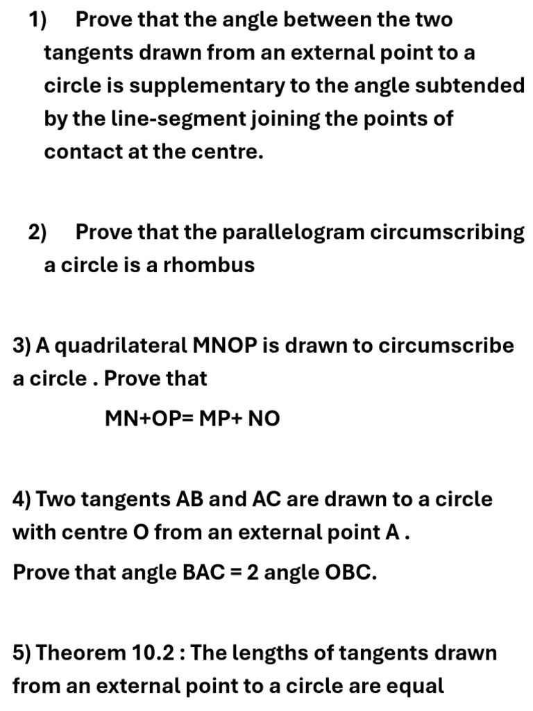 Circle Tangent Theorems and Proofs | PDF | Circle | Mirror