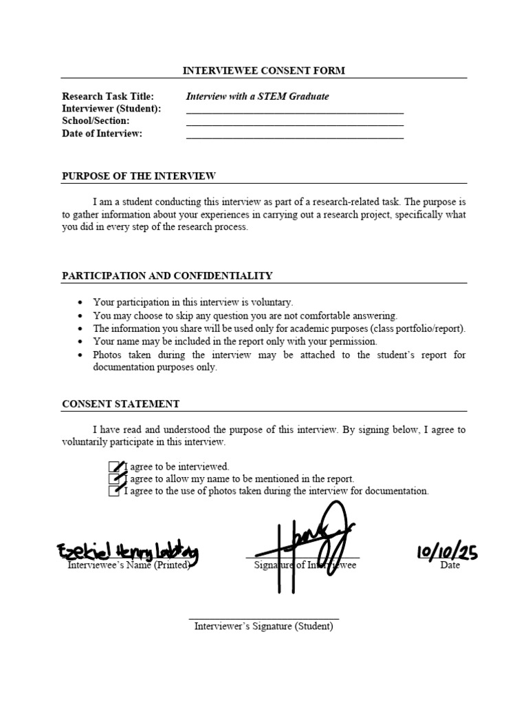 STEM Graduate Interview Consent Form | PDF
