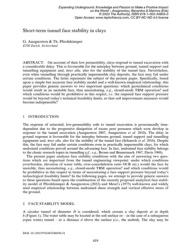 Tunnel Face Stability in Clay Soils | PDF | Soil Mechanics | Tunnel