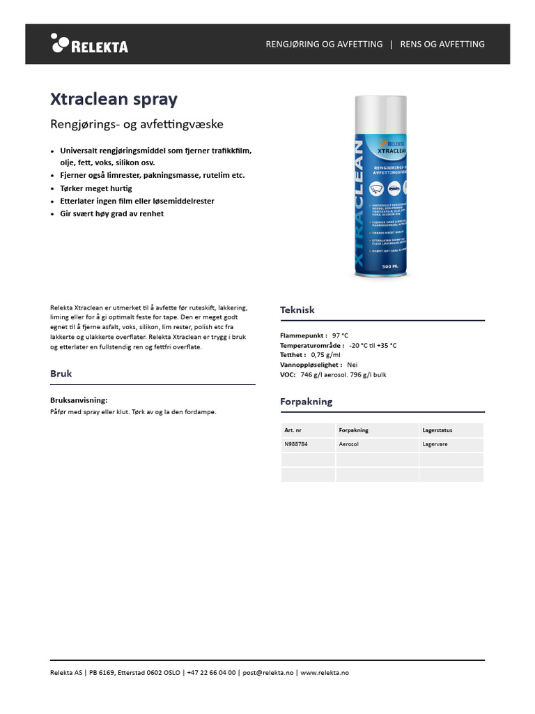 Xtraclean Aerosol Info | PDF