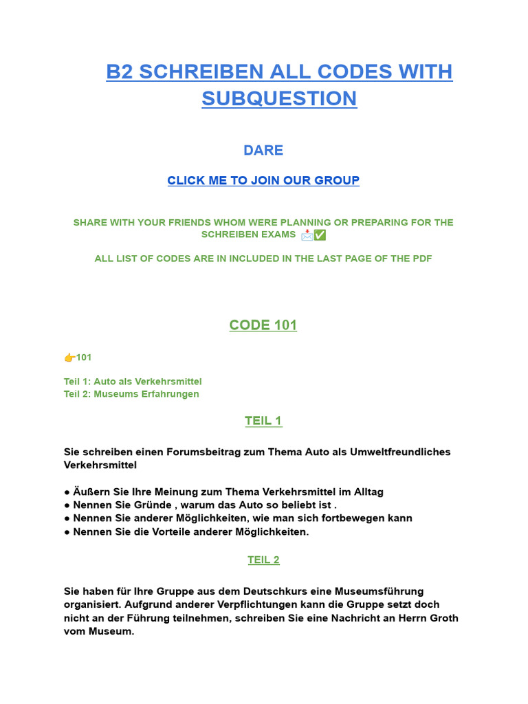 B2 Schreiben Codes and Themas | PDF