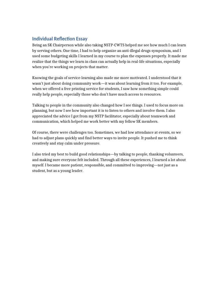 Insights from My Reflection Essay | PDF