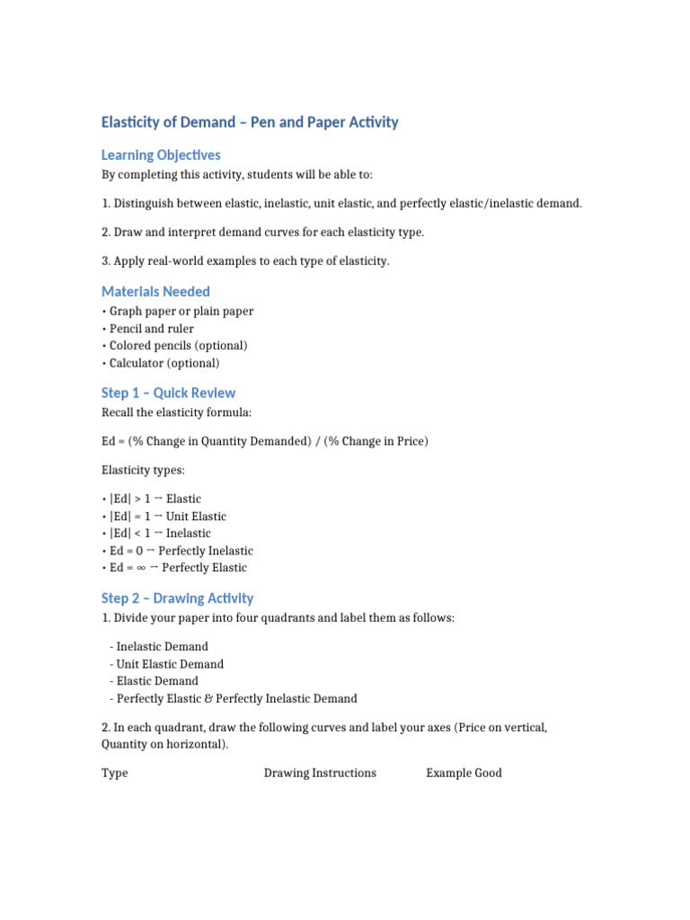 Understanding Demand Elasticity Activity | PDF | Price Elasticity Of ...