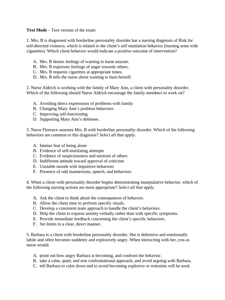 Nursing Interventions for Personality Disorders | PDF | Major ...