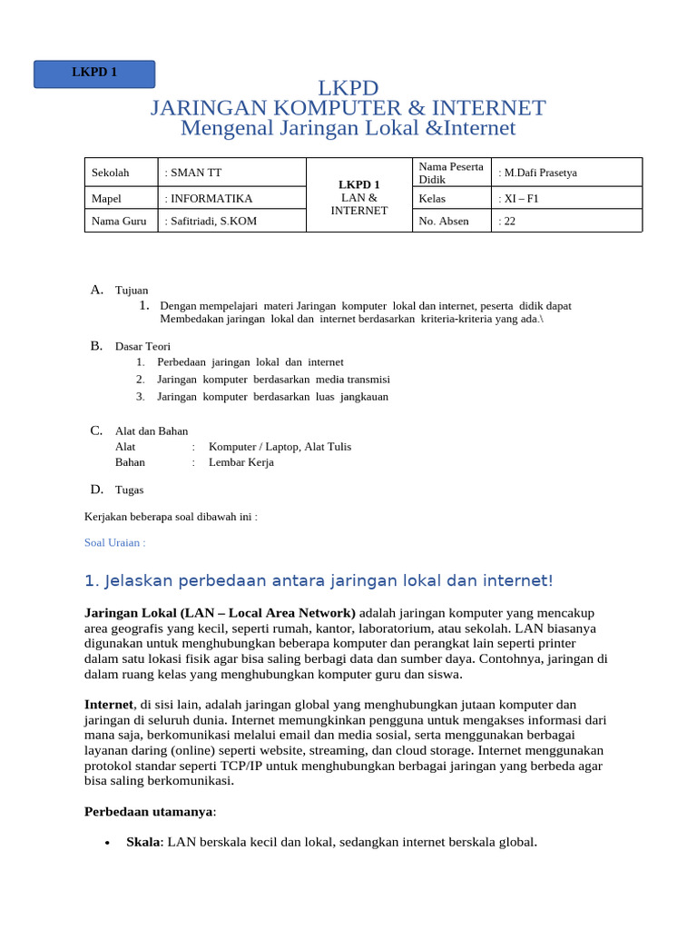 Jaringan Komputer: LAN vs Internet | PDF