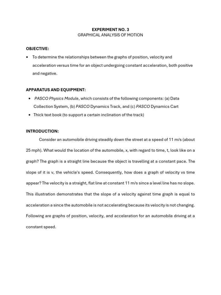 Graphical Motion Analysis: Velocity & Acceleration | PDF | Acceleration ...