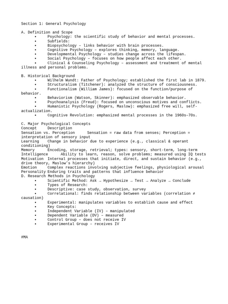 Overview of General Psychology Concepts | PDF