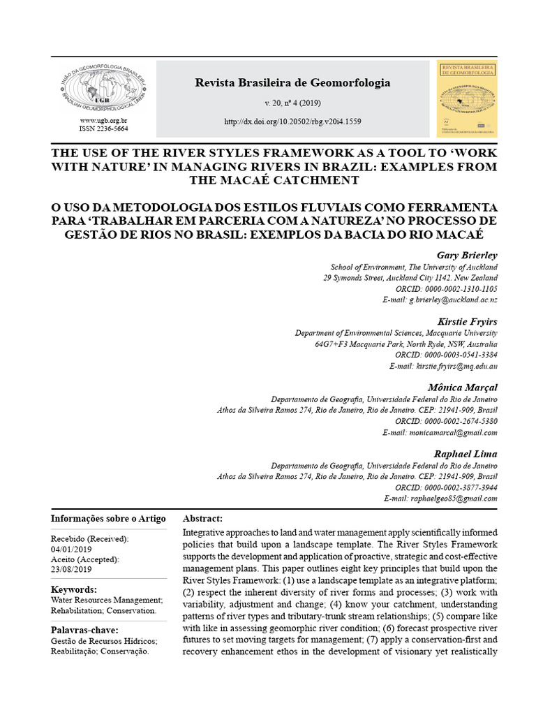 The Use of The River Styles Framework As A Tool To | PDF | River ...