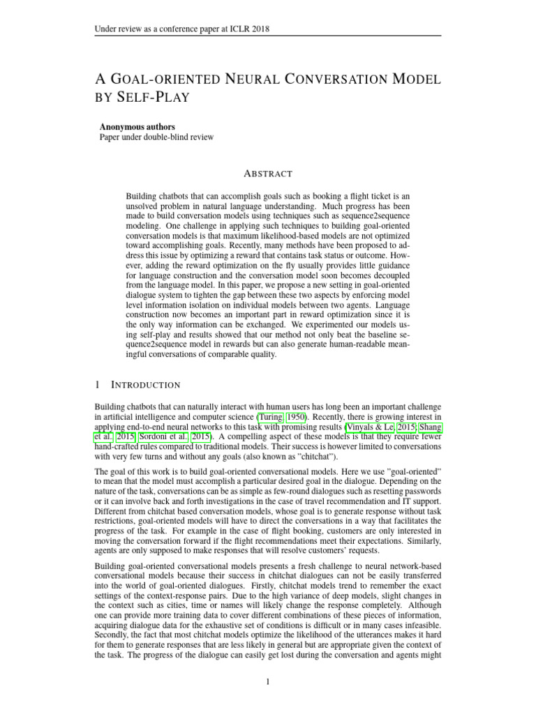 A Goal-Oriented Neural Conversational Model by Self-Play (2018) | PDF ...