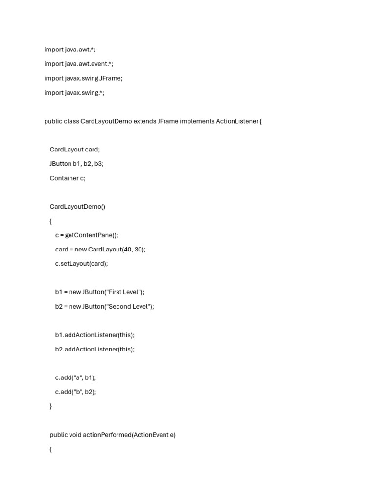 Java CardLayout Example Code | PDF