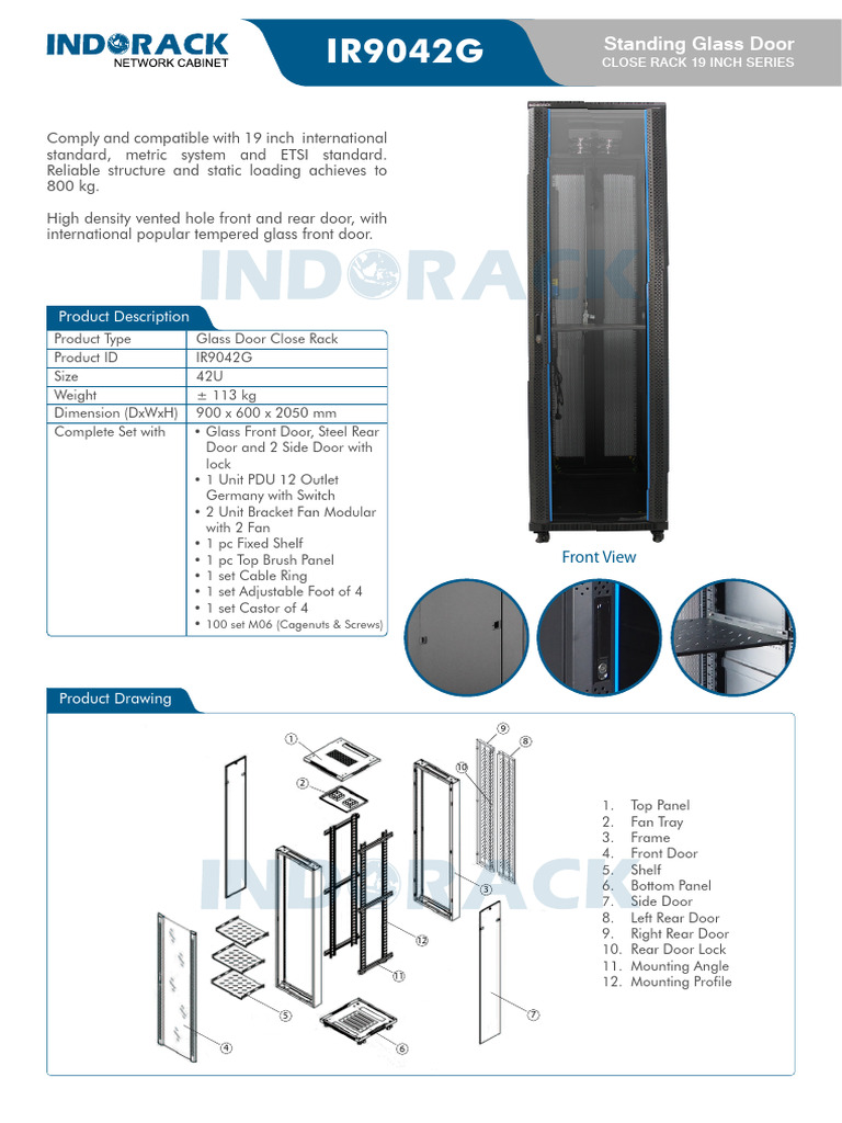 Rack Server Indorack 42U Standing Close Rack 19 Inch Depth 900mm Single ...