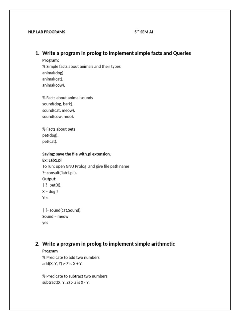 Prolog Programs for AI Lab Tasks | PDF | Mathematics | Applied Mathematics