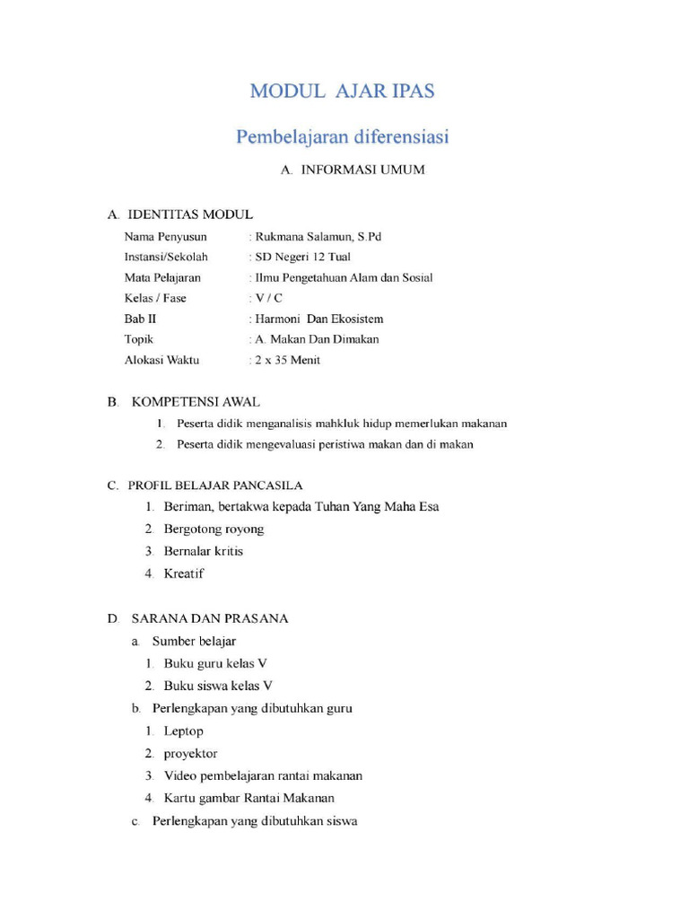 Modul Pembelajaran - Rukmana Salamun - 0392251083 PDF | PDF