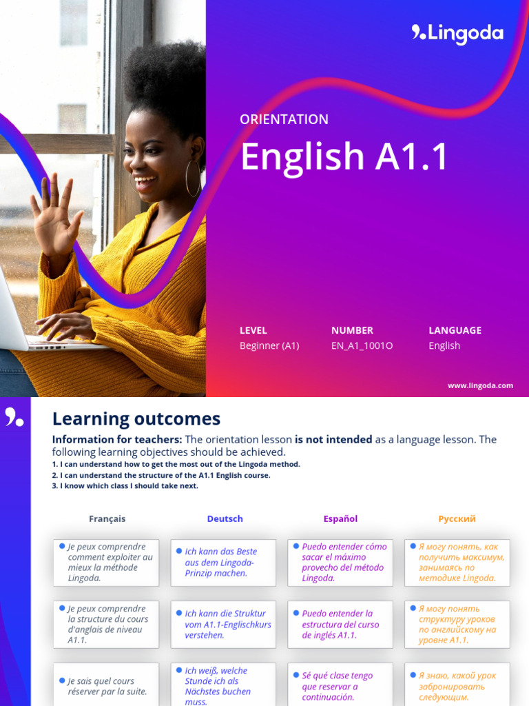 Lingoda A1.1 English Course Overview | PDF | Vocabulary | Cognition