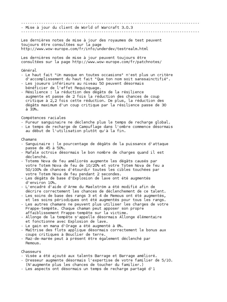 Patch Bug Informatique World Of Warcraft