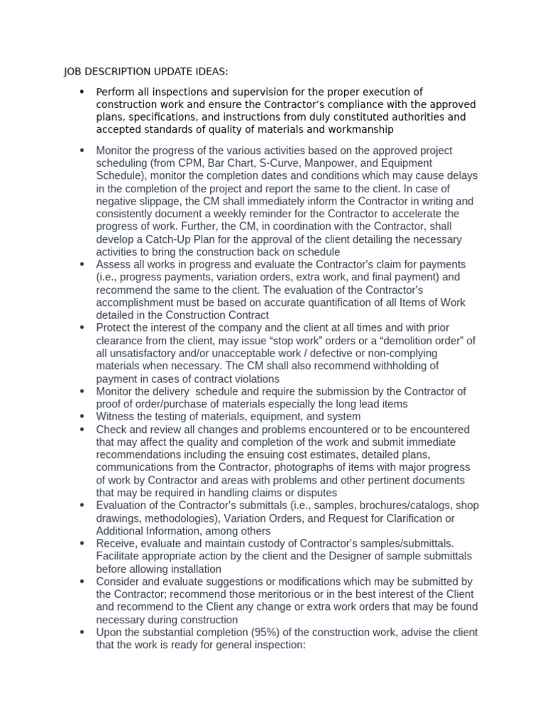 Construction Manager Job Description | PDF