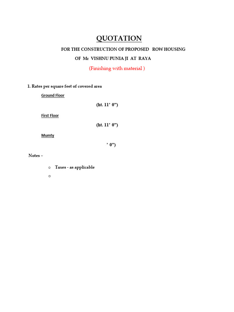 Quotation for Row Housing Construction | PDF | Construction Aggregate ...