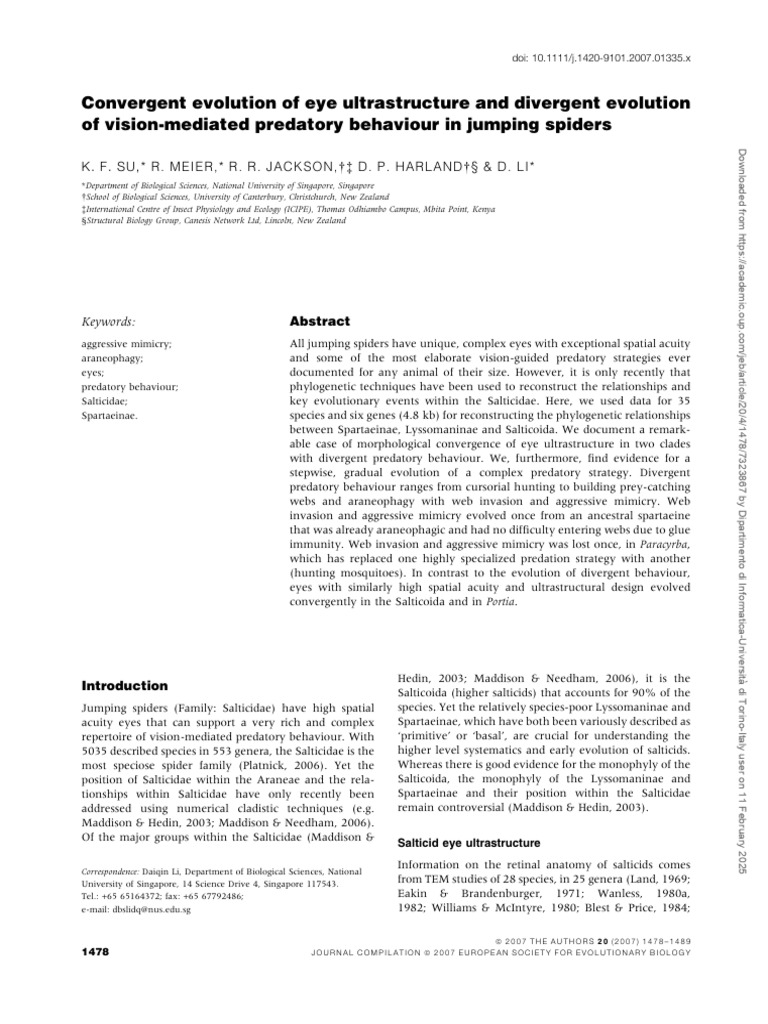 Jumping Spiders: Eye Evolution & Predation | PDF | Spider Web | Predation