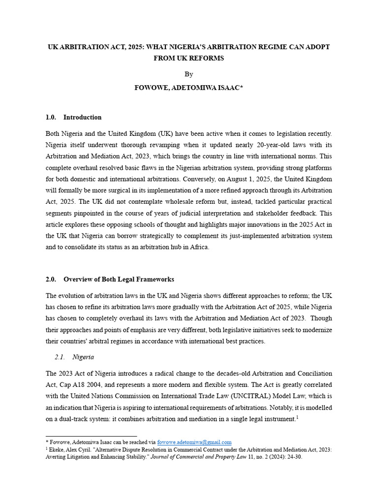 Nigeria's Arbitration: Lessons from UK 2025 Act | PDF | Arbitration ...
