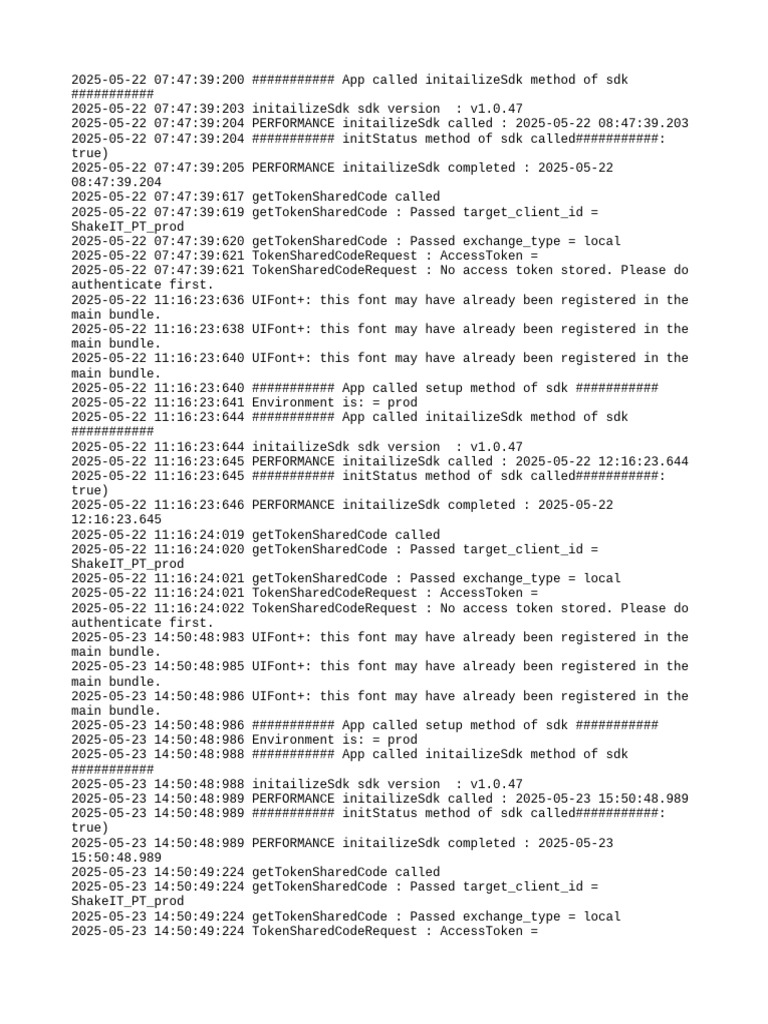 SDK Initialization Log for ShakeIT_PT | PDF | Software Development Kit ...