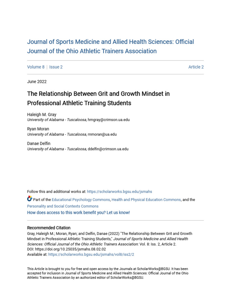 Grit and Growth Mindset in Athletic Training | PDF | Grit (Personality ...