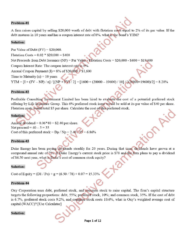 Cost of Capital Math Solution File 01 | PDF
