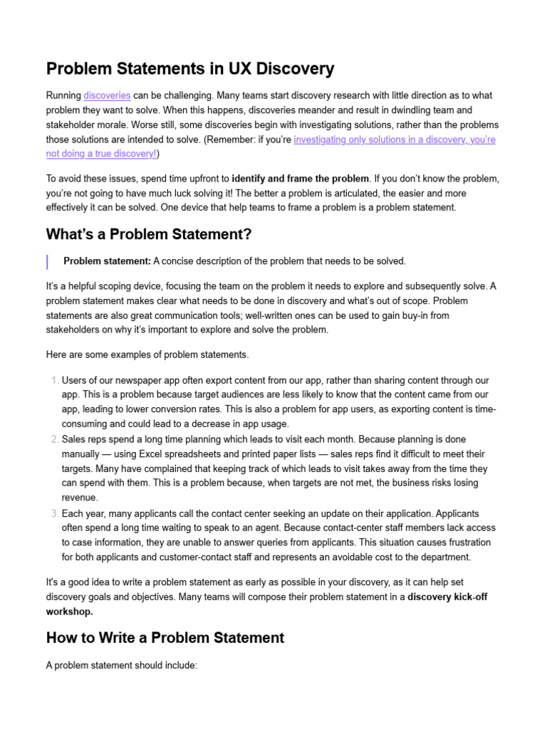 Crafting Effective UX Problem Statements | PDF | Microsoft Excel ...