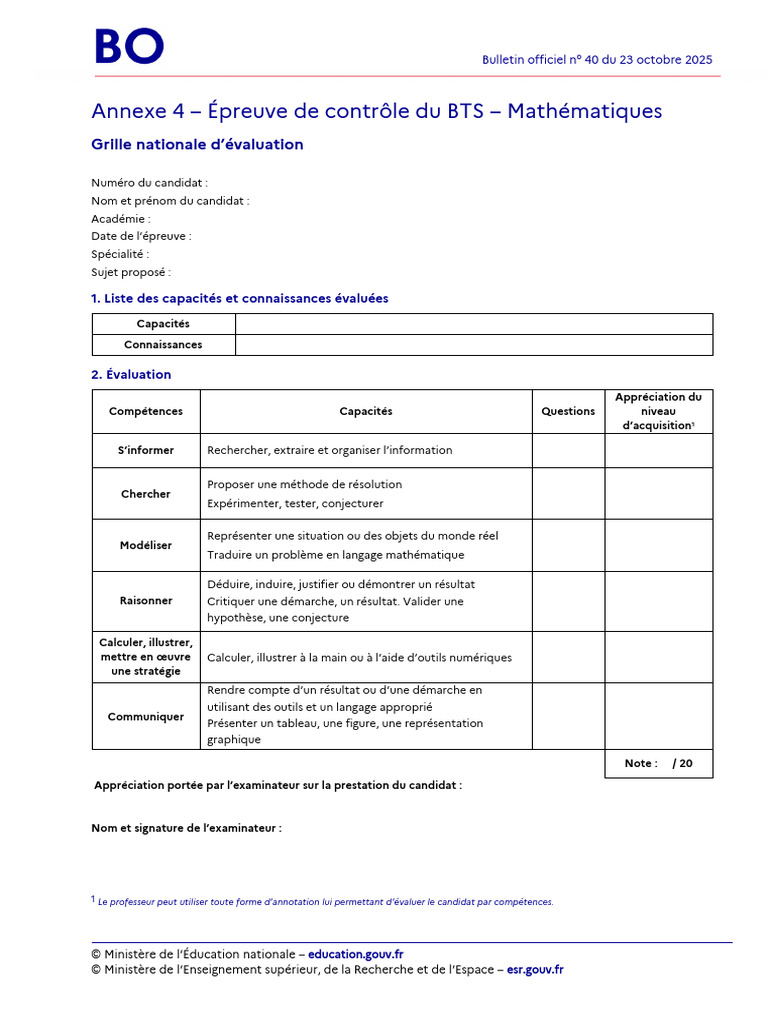 Évaluation BTS Mathématiques 2025 | PDF