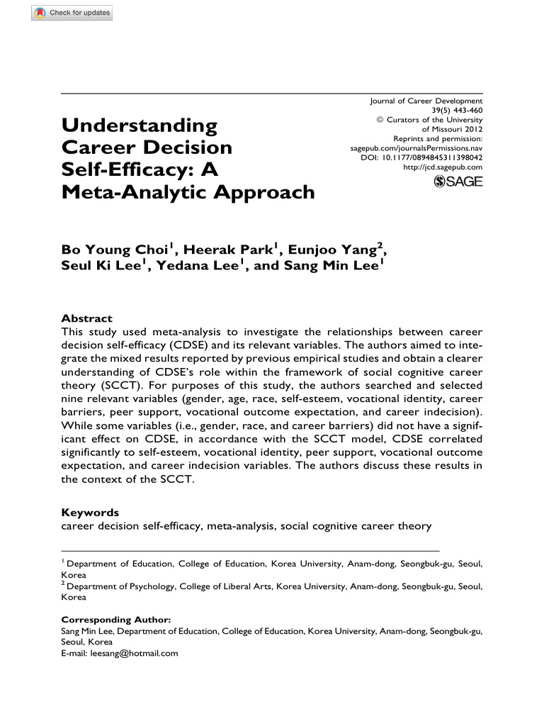 Meta-Analysis of Career Decision Self-Efficacy | PDF | Self Efficacy ...