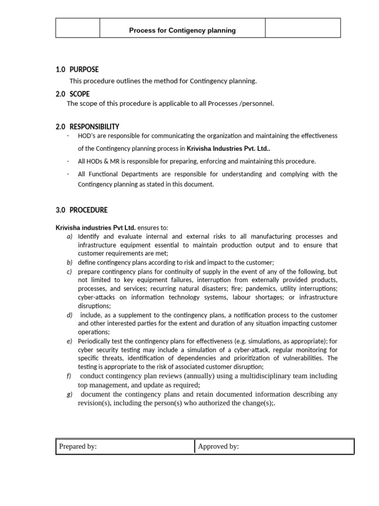 6.1.2.3 Process For Contigency Planning | PDF | Simulation | Computer ...