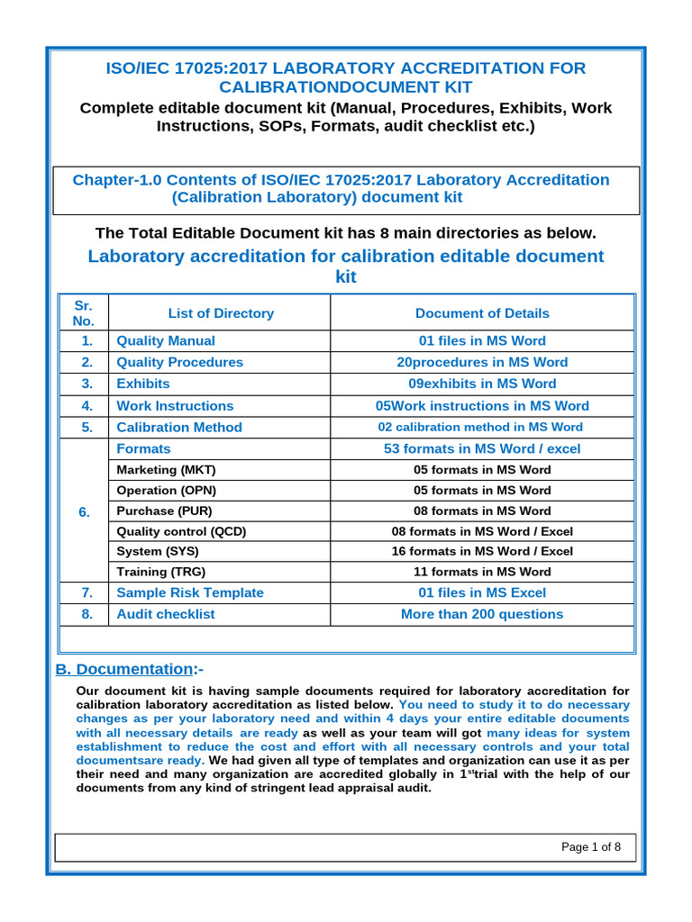 Free ISO 17025 Documentation Kit | PDF | Calibration | Verification And ...