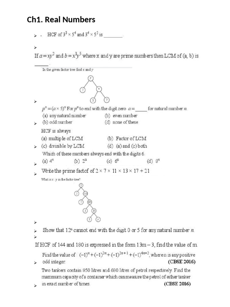 Ch1. Real Numbers Worksheet For 10th | PDF