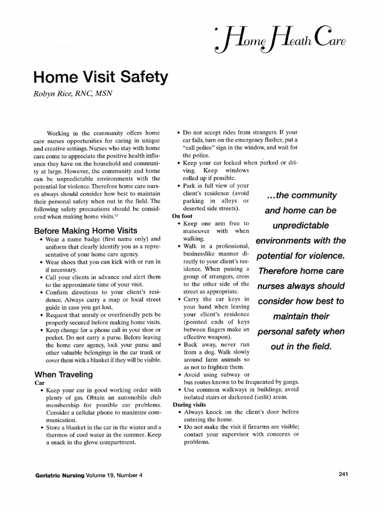 Home Visit Safety Tips for Nurses | PDF | Nursing | Health Care
