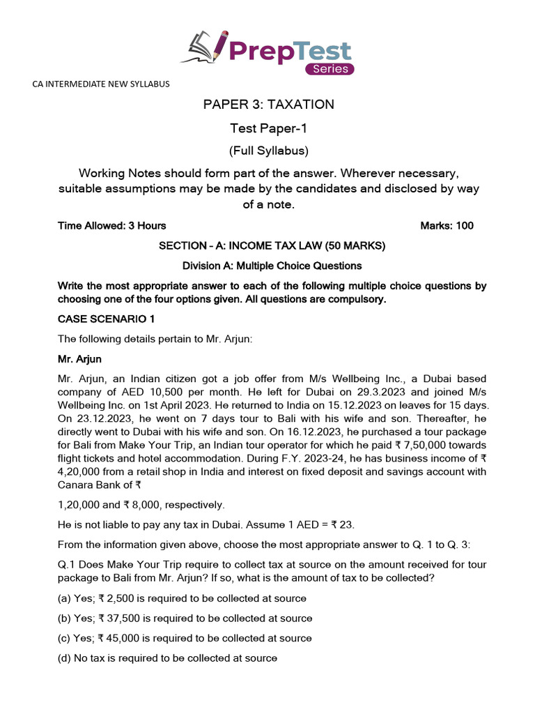 Taxation Full Test 1 QP - 09!28!2024 - 0521pm | PDF | Taxes | Value ...