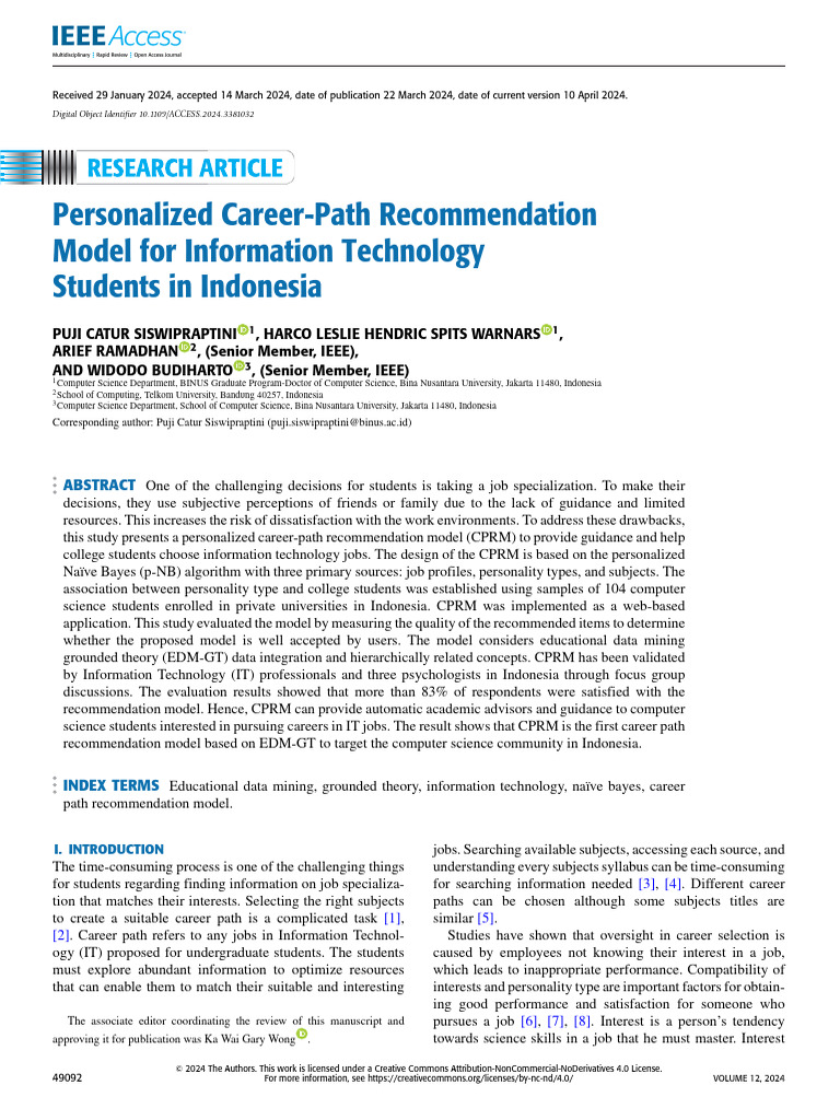 Personalized Career-Path Recommendation Model For Information ...